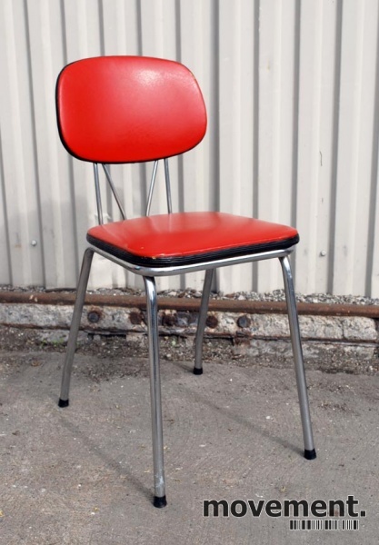 Solgt!Retro kjøkkenstol i rødt med understelli krom, pent brukt