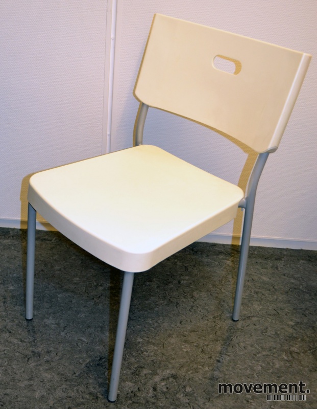 Solgt!Ikea enkel stol i grått metall / hviteller sort plast, modell Herman,  pent brukt