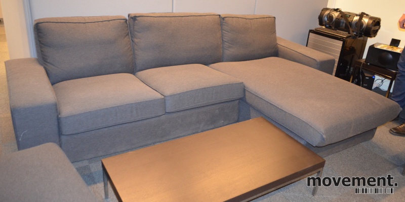 Solgt!IKEA Kivik sofa, 3 seter med sjeselongpå høyre side i grått stoff,  320x170cm, pent brukt