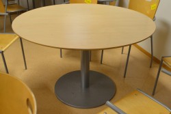 Rundt bord, Ikea Billsta, i bjerklaminat, grålakkert fot, Ø=118cm, brukt -  Skriv ut