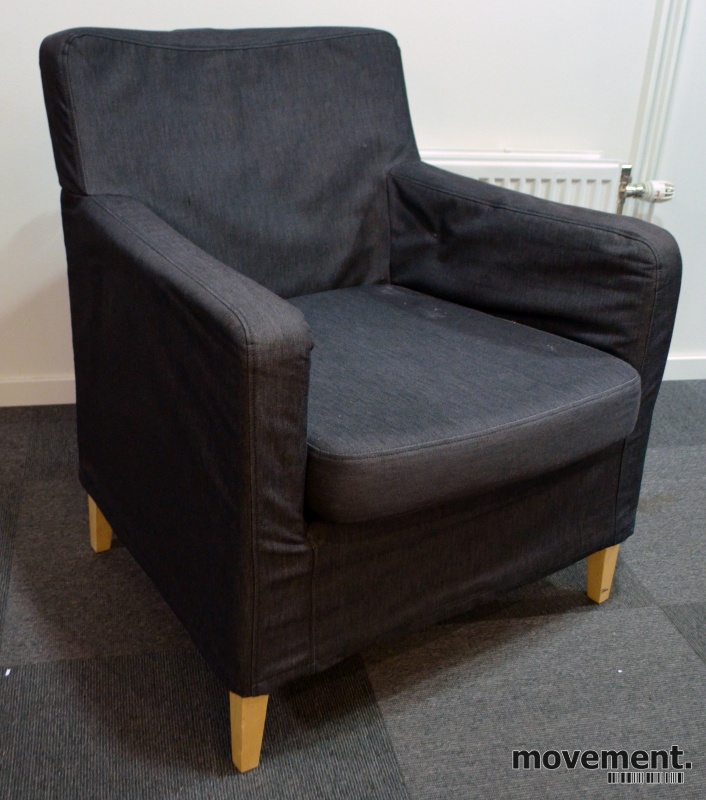 Solgt!Loungestol / lenestol fra IKEA, Karlstadi mørkegrått stoff / bjerk,  bredde 90cm, pent brukt