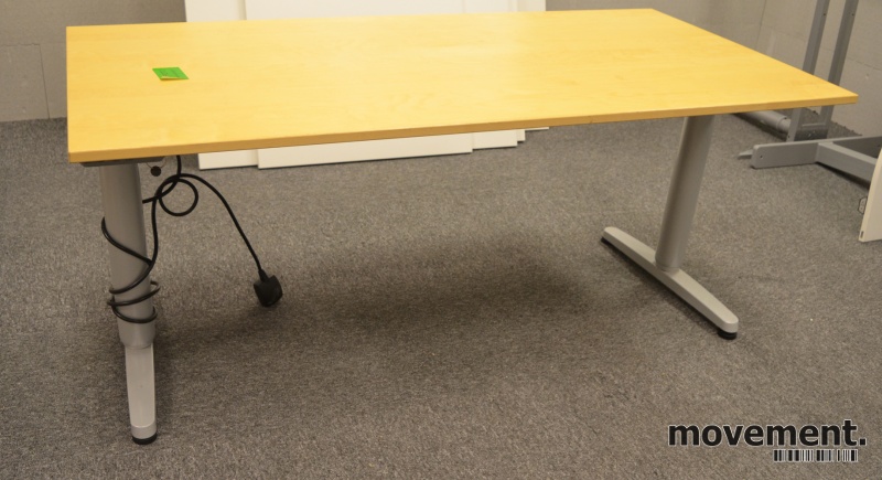 Solgt!Ikea Galant skrivebord 160x80cm medelektrisk hevsenk, bjerk finer  bordplate, grått understell, pent brukt