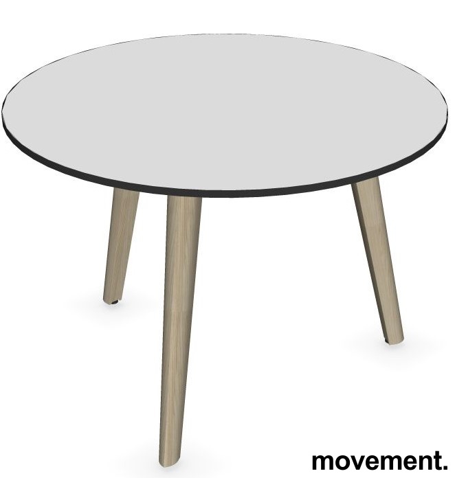 Rundt loungebord / sofabord i hvitHPL med sort kant / ben i heltre ask fra  Narbutas, Ø=70cm, høyde 48cm, NY / UBRUKT
