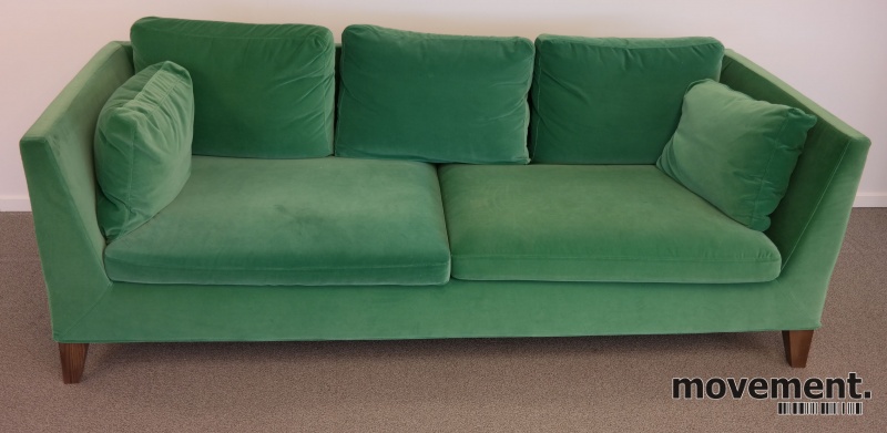 Solgt!3-seter sofa i grønn velour fraIKEAs Stockholm-serie, bredde 210cm,  pent brukt