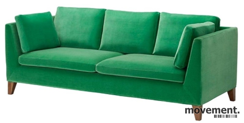 Solgt!3-seter sofa i grønn velour fra IKEAsStockholm-serie, bredde 210cm,  pent brukt