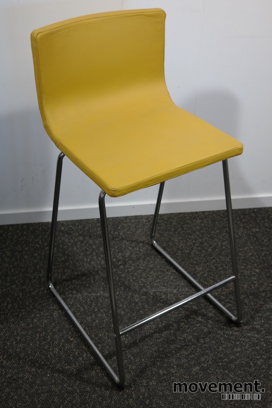 Solgt!IKEA Bernhard barstol i gult skinn /krom, sittehøtde 67cm, pent brukt