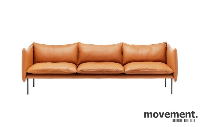 Solgt!3seter sofa fra Fogia, modell Tiki,Cognacbrunt Elmo soft skinn, sorte  ben, NY