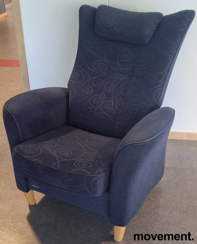 Solgt!Komfortabel lenestol / recliner fraBrunstad i blått stofftrekk, brukt