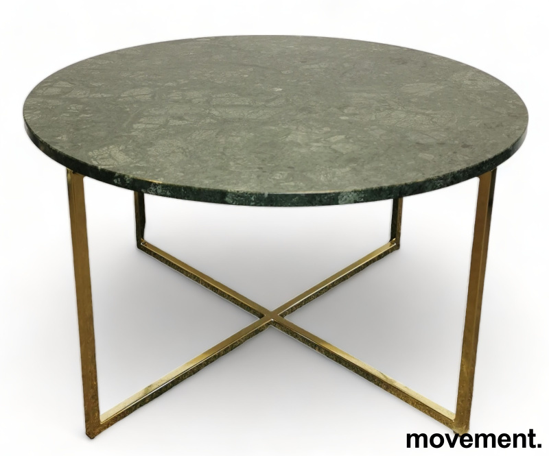 Loungebord i Grønn Marmor / Gull,Ø=70cm, høyde 40cm, pent brukt