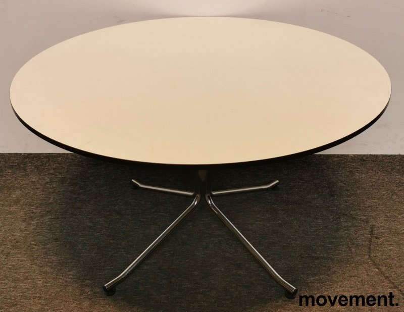 Loungebord / kaffebord, lavt, rundtbord i hvitt / krom, Ø=90cm, H=42cm,  pent brukt